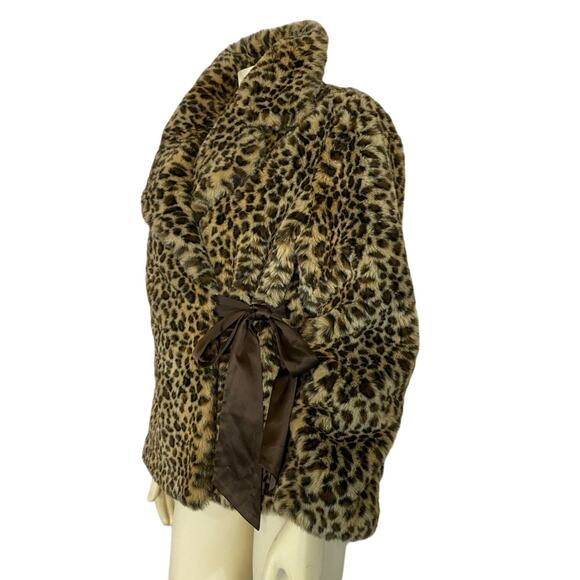 Nine West Catty coat leopard faux print, large wrap ribbon closure size large - Picture 3 of 9